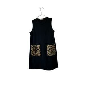 J.Crew Crewcuts Black Sleeveless Dress with Fuzzy Cheetah Pockets Girl's Small